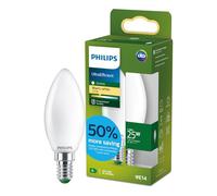 Lampadina LED Philips UltraEfficient Opaca B35 a Candela, Attacco E14 Piccolo Edison, Classe Energetica A, 252 lm, Equivalente 25W, Bianco Caldo (2700K), 50.000 ore, Pacco da 1