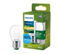 Lampadina LED Philips UltraEfficient Opaca P45, Attacco E27 Edison, Classe Energetica A, 806 lm, Equivalente 60W, Bianco Caldo (2700K), 50.000 ore, Pacco da 1
