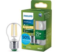 Lampadina LED Philips UltraEfficient Trasparente P45 a Filamento, Attacco E27 Edison 252 lm, Equivalente 25W, Bianco Caldo (2700K), EyeComfort, 50.000 ore, Pacco da 1