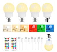 Lampadina LED Ricaricabile B22 con Telecomando, Dimmerabile, Magnetica, Batteria Integrata, 3 Temperature Colore + 9 RGB, 480LM, 3 Timer, per Lampade Senza Corrente, Campeggio & Emergenza 4 Pack