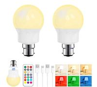Lampadina LED Ricaricabile B22 con Telecomando, Dimmerabile, Magnetica, Batteria Integrata, 3 Temperature Colore + 9 RGB, 480LM, 3 Timer, per Lampade Senza Corrente, Campeggio & Emergenza 2 Pack