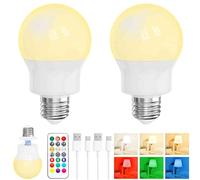 Lampadina LED Ricaricabile E27 con Telecomando, Dimmerabile, Magnetica, Batteria Integrata, 3 Temperature Colore + 9 RGB, 480LM, 3 Timer, per Lampade Senza Corrente, Campeggio & Emergenza 2 Pack