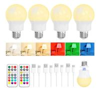 Lampadina LED Ricaricabile E27 con Telecomando, Dimmerabile, Magnetica, Batteria Integrata, 3 Temperature Colore + 9 RGB, 480LM, 3 Timer, per Lampade Senza Corrente, Campeggio & Emergenza 4 Pack