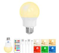 Lampadina LED Ricaricabile E27 con Telecomando, Dimmerabile, Magnetica, Batteria Integrata, 3 Temperature Colore + 9 RGB, 480LM, 3 Timer, per Lampade Senza Corrente, Campeggio & Emergenza 1 Pack