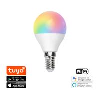 M Ledme - Lampadina LED Smart WiFi 6W (Eq. 50 W) Attacco E14 G45, non necessita di Hub, RGB+CCT, Dimmerabile, Luce Bianca e Colorata, compatibile con Alexa e Google Home, LM7145