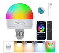 Lampadina ricaricabile con telecomando e controllo APP, lampadina intelligente E27 LED dimmerabile CCT+RGB, lampadina USB 5W con magnete, 3500mAH, lampada di emergenza con gancio, funzione timer