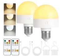 Lampadina ricaricabile con timer e telecomando, lampadine a batteria dimmerabili con base magnetica, lampadina LED di ricarica E27/E26, lampade non cablate con 3 temperature di colore, 2 Pezzis
