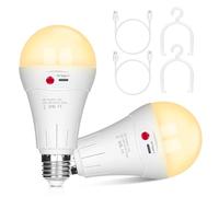 Lampadina ricaricabile USB 10 W LED E27 controllo a pulsante, intensità variabile, lampadina a batteria 2000 mAh con gancio per illuminazione di emergenza interno/esterno (bianco caldo, 2 confezioni)