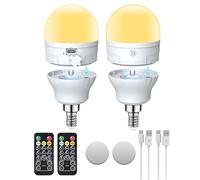 Lampadina Ricaricabile USB-C con Telecomando,AC100-240V E14 LED 7W,3 Colori Dimmerabile Touch Control Lampadine Ricaricabile con Timer e Batteria,2000mAh Luce di Emergenza con Magnetico,2 Pack