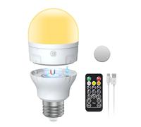Lampadina Ricaricabile USB-C con Telecomando,AC100-240V E27 LED 7W,3 Colori Dimmerabile Touch Control Lampadine Ricaricabile con Timer e Batteria,2000mAh Luce di Emergenza con Magnetico,1 Pack