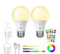 Lampadina Ricaricabile USB C con Telecomando, Lampadina Intelligente E27 RGB, 9+3 Temperature di Colore, Lampadine LED Dimmerabili Controllo Touch con Funzione di Timing, 2600mAh, 8W, A19, confezione