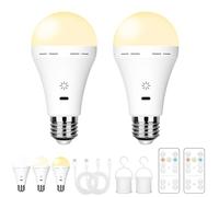 Lampadina ricaricabile USB con telecomando, 3 temperature di colore, E27 LED dimmerabile a batteria, 7 W Touch Control con timer, soccorso con gancio, 2600 mAh, 2 confezioni