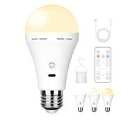 Lampadina Ricaricabile USB E27 LED Con Telecomando - 3 Temperature di Colore, Dimmable, 7W, Touch Control Con Timer - Batteria 2600 mAh, Gancio Per Soccorso - 1 Pack