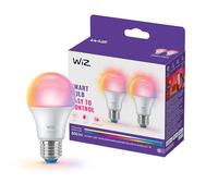 Lampadina WiZ Smart LED A60, a colori e bianco Regolabile, attacco E27, equivalente 60 W, 806 lumen, intensità regolabile, compatibile con Alexa, Google Assistant e Apple Home, conf. da 2