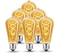 Lampadine E27 Vintage 4W Dimmerabile Edison Retro ST64 - Ambra, 6 pezzi | Lampadine LED E27 luce calda 2700K filamento LED Retro Decorativo per la nostalgia e l'illuminazione retrò in casa Café Bar