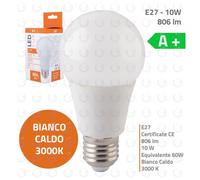 Lampadine LED Bulb E27 A60 10W 806lm Luce Calda Luce Fredda IP22 Class A+ [EEK: A+]