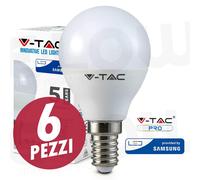 V-TAC Calda Lampadina LED con attacco E14 5.5W Mini Globo P45 con Chip Samsung Pro, 3000K Colore della Luce Bianco Naturale, Termoplastica, 1 Unità (Confezione da 1)