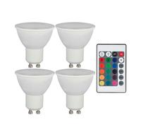 Lampadine LED RGB GU10 dimmerabili con telecomando con cambio colore, 4,8 watt 420 lumen 3000K bianco caldo, PxH 4,5x8,8 cm, set da 4