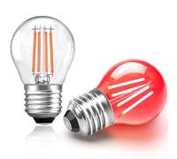 Lampadine LED Rosse E27 da 4W, Equivalente 40W Lampadina a Incandescenza, 400LM, AC 230V, Mini Globo G45 LED Filamento, Lampadine Colorate a LEDs, Decorazione per Halloween Natale Party Bar, 2 Pezzi