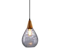 Lámpara colgante de vidrio, Moderna lámpara colgante de Madera, lámpara de techo martillada, lámpara de araña con cúpula en Forma de lágrima para comedor e Isla de cocina, casquill