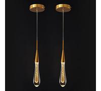 Lámpara colgante LED regulable: Moderna lámpara de araña de Cristal en Forma de lágrima Dorada para cocina, dormitorio, pasillo y entrada. Una Elegante solución de iluminación para