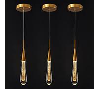 Lámpara colgante LED regulable: Moderna lámpara de araña de Cristal en Forma de lágrima Dorada para cocina, dormitorio, pasillo y entrada. Una Elegante solución de iluminación para