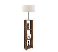 LÁMPARA DE PIE ESTANTE, NOGAL CON PANTALLA 100% MDF, CREMA, COLECCIÓN VICTORIA, 38X38X140, CASQUILLO E 27 MAX 60 W