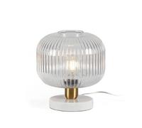 LAMPARA DE SOBREMESA 24X24X28 VIDRIO TRANSPARENTE/METAL DORADO/MARMOL BLANCO