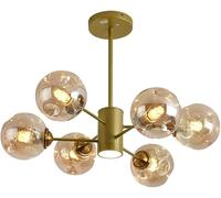 Lámpara de techo Moderna de Cristal Dorado con burbujas, Estilo Minimalista nórdico, Estilo Sputnik, con foco LED, lámpara colgante de cocina ámbar, bola Negra, mediados de siglo,