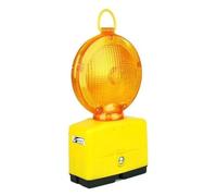 Lampeggiatore da Cantiere a LED Bifacciale, Made in Italy - Lampada Luce Gialla Lampeggiante o Rossa Fissa, Alta Visibilità, con Maniglia, Alimentazione 6V - per Segnaletica Stradale e Lavori Urbani