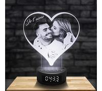 Lampephoto.fr Lampada 3D sveglia e altoparlante Bluetooth, Lampada foto personalizzabile incisione Laser su Plexi, Regalo Personalizzato Testi e Foto, Idea per Natale, Festa della Mamma (Cuore)