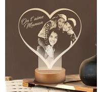 Lampephoto.fr -Lampada a cuore personalizzata in 3D, idee regalo festa della mamma, della donna, per Compleanno, regalo mamma, regalo nonna, Lampada Foto personalizzabile Incisione laser su plexiglass
