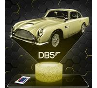 Lampephoto.fr - Lampada Aston M. Db5 J. Bond Luce Notturna 3D Auto Cult | Prodotto in Francia, scelta della base, luminosità regolabile, batteria/USB, regalo per uomini e appassionati di auto