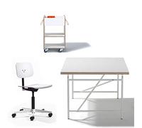 Lampert Scrivania per bambini con piano d'uovo, bianco, 150 x 75 cm, telaio bianco + sedia da scrivania Mr. Square + contenitore per bambini Fixx con vassoio portapenne, Richard Möbel