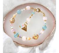 Lampglas Romantic Roots Bracciale con 24kt gold e sterling silver in pearls, rose quartz, calcite e kunzite BP13/M
