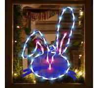 LAMPHOME Silhouette da finestra con testa di coniglietto pasquale blu illuminato, 43,2 cm