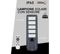LAMPIONE ARMATURA STRADALE LED 20W = 300W CON PANNELLO SOLARE E SENSORE PIR