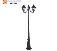 Lampione da Giardino Con 2 Luci NEW YORK Bianco Grigio Ghisa Altezza 200 cm [EEK: A]