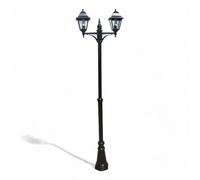 Lampione da giardino nero due luci trasparenti altezza 230 cm IP44 in alluminio verniciato adatto per esterni 2x100W