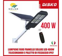 LAMPIONE FARO PANNELLO SOLARE LED 400W TELECOMANDO E PALETTO DI FISSAGGIO IP67