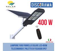 LAMPIONE FARO PANNELLO SOLARE LED 400W TELECOMANDO E PALETTO DI FISSAGGIO IP67