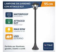 Lampione Giardino E27 95cm IP44 Piantana Esterno Nera V-TAC Lanterna