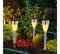 Lampione Lampada Solare Luce con Picchetto Batteria Intemperie Inox LED 3er Set