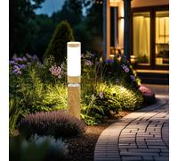 Lampione Luce con Piedistallo da Terra Intemperie Acciaio Inox Legno E27 Altezza [EEK: G]