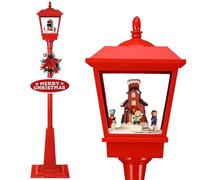 Lampione Natale con Luce LED Scena Natalizia Motorizzata Neve Musica 180cm Rosso