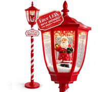 Lampione Natalizio Rosso 180 cm con Neve, Luce LED e Musica, 2 Varianti Babbo Natale o Orsetto, Effetto Palla di Vetro, Addobbo di Natale da Terra