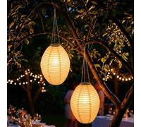 Lampione solare a LED ovali, set da 2 pezzi, in nylon, 33 x 22 cm, con accensione automatica