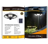 Lampione Solare Crepuscolare 100W-170W Senza Palo con Telecomando Luce Bianca