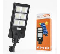 Lampione Solare LED 1000W con Sensore di Movimento, 6 Moduli, 6500K, IP66, Telecomando, Pannello Solare Integrato & Batteria 12.000 mAh - Montaggio su Palo o Parete per Giardino/Cortile/Parcheggio