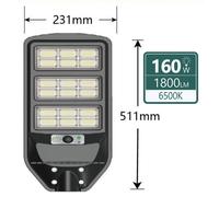 Lampione Solare LED 100W 160W 200W Sensore Movimento Telecomando da Esterno IPX4